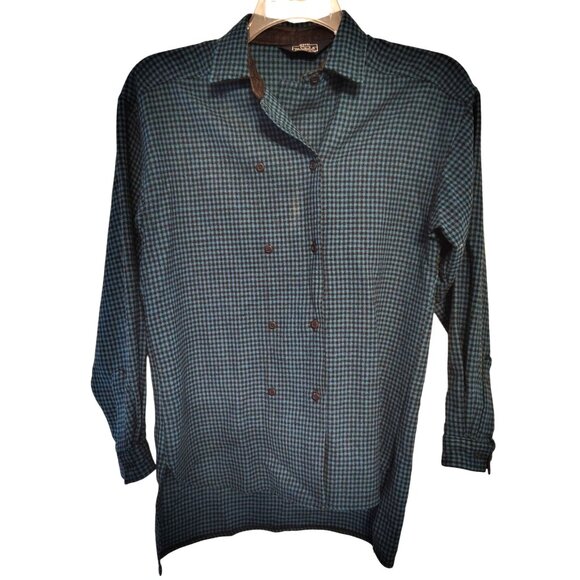 Vintage Women's Woolrich Small/Medium Buffalo Check Teal Black Plaid, Button - Picture 1 of 5